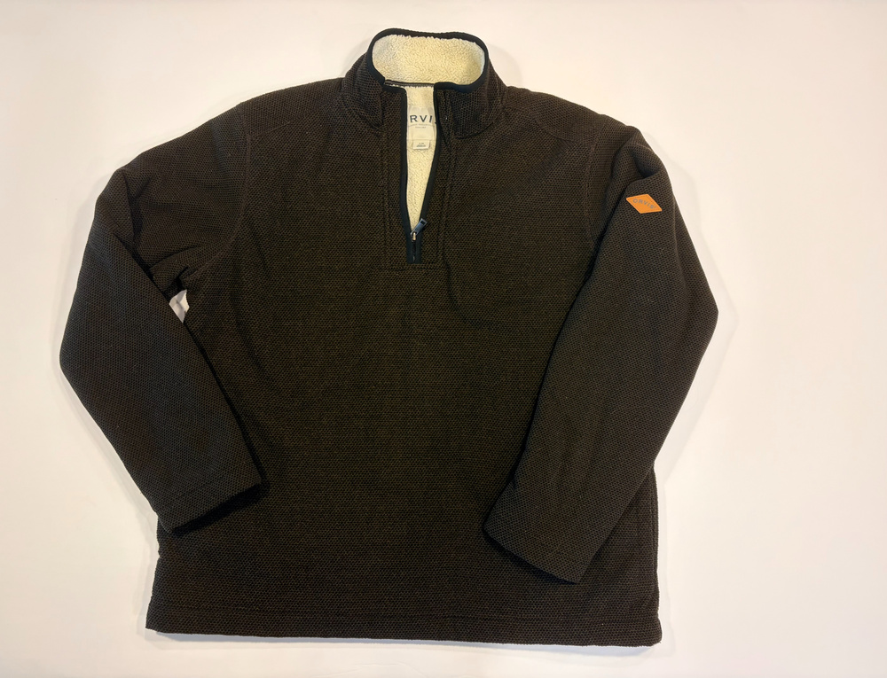 Orvis Fleece Quarter Zip Pullover Jacket Brown Sherpa L